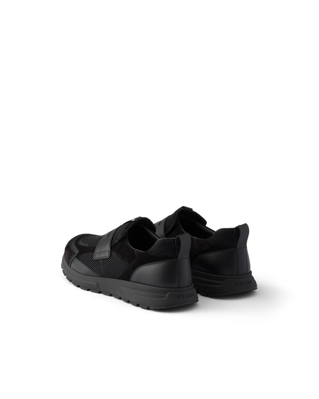 Prada Black Prax Mesh Fabric And Leather Loafers, Size 5,5 for men