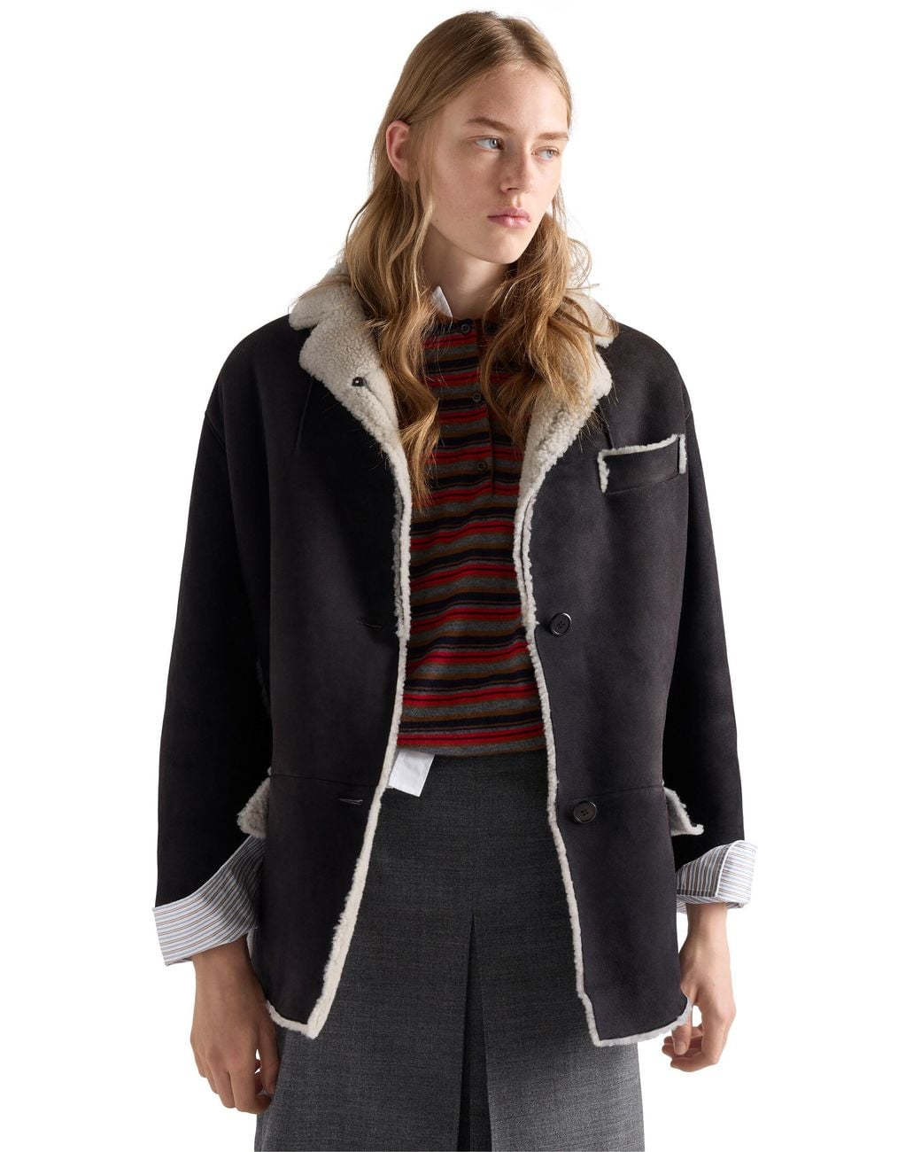 Prada Black Shearling Caban Jacket
