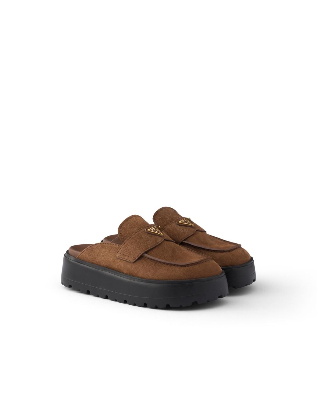 Prada Brown Nubuck Flatform Mules