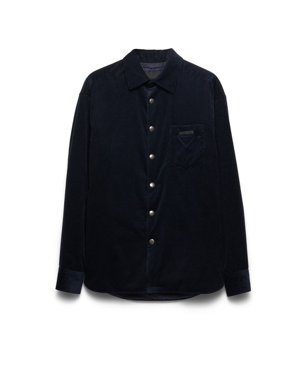 Prada Blue Logo-Embellished Padded Corduroy Cotton And Cashmere Shirt for men
