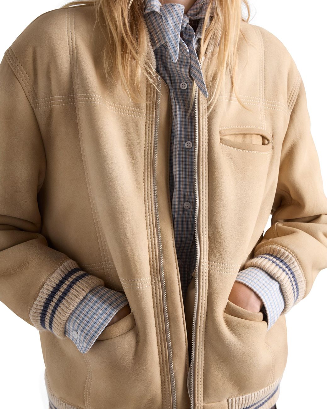 Prada Natural Sheepskin Bomber Jacket