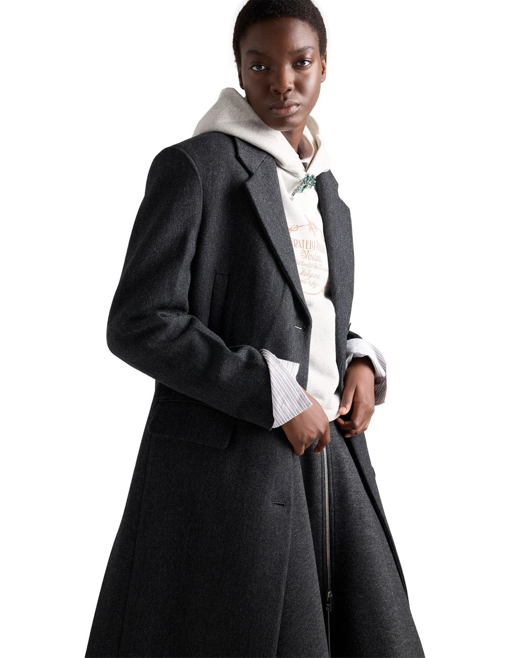 Prada Black Double Wool Midi-Skirt