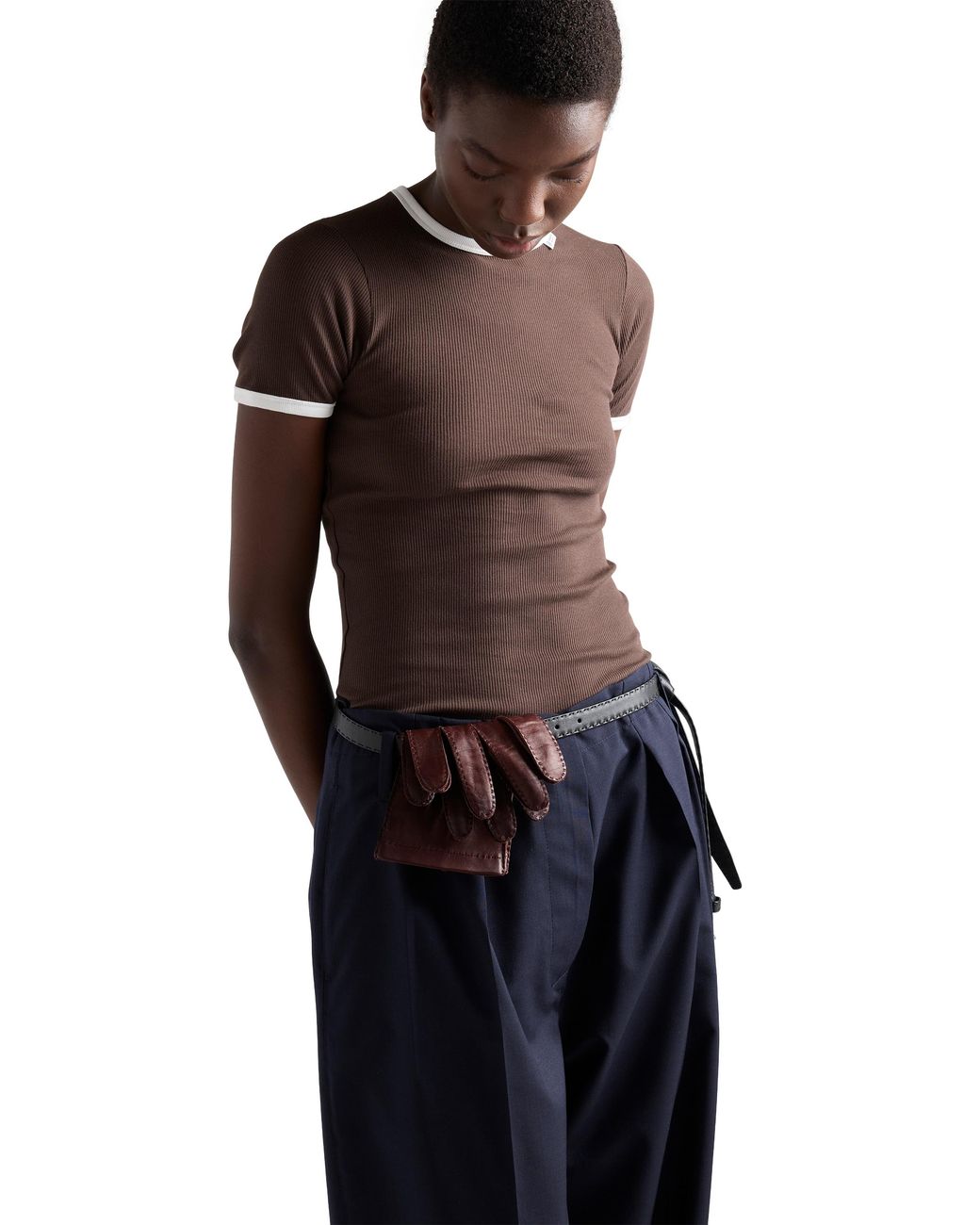 Prada Brown Ribbed Knit Top