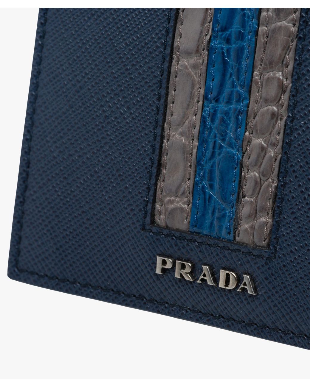 Prada Saffiano And Crocodile Leather Wallet in Blue for Men