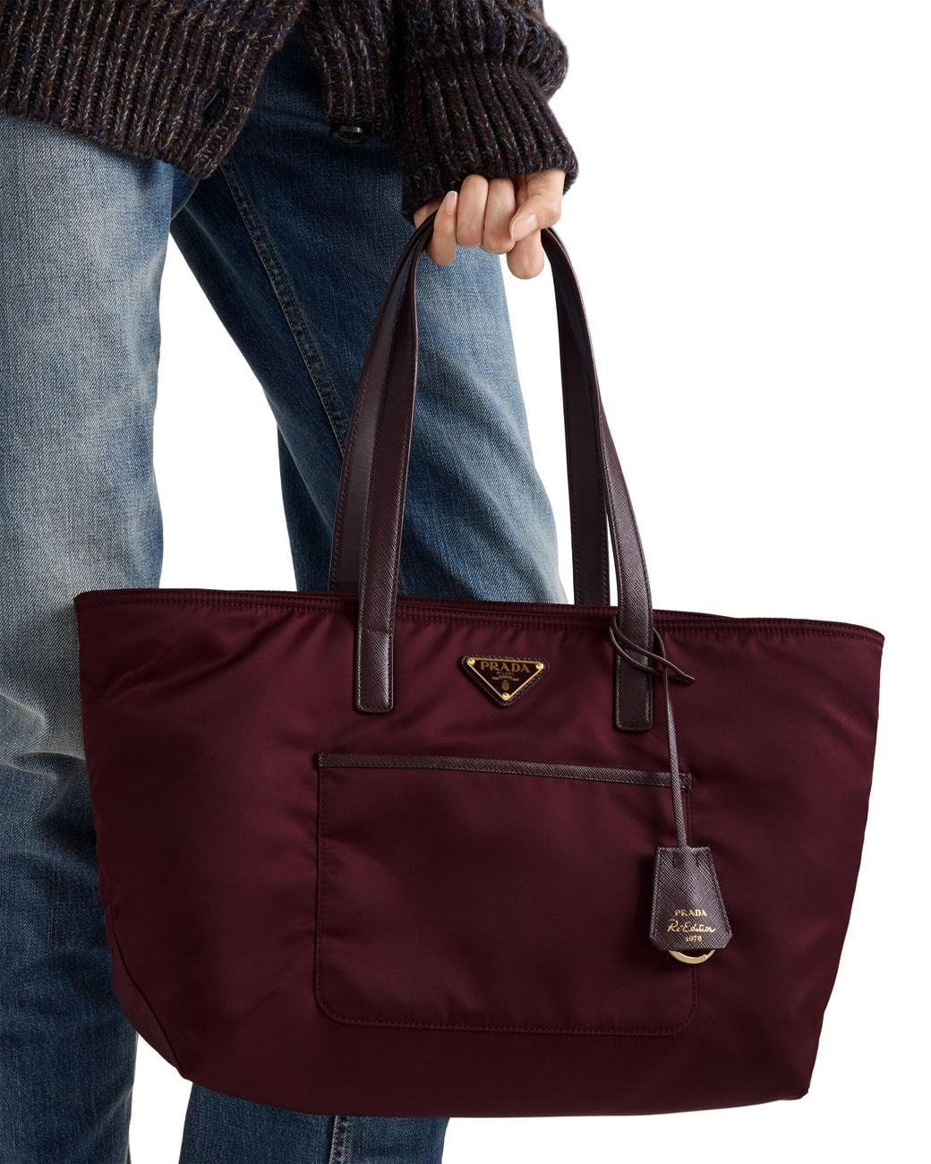Prada Red Re-Edition 1978 Medium Re-Nylon And Saffiano Leather Tote Bag