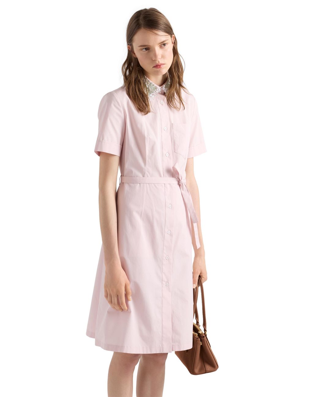 Prada Pink Embroidered Poplin Shirt Dress