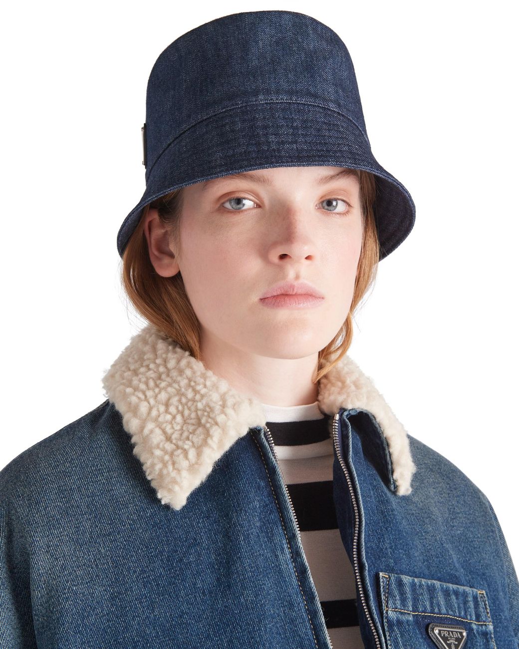 Prada Blue Triangle-Logo Denim Bucket Hat