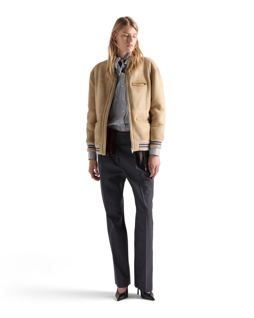 Prada Natural Sheepskin Bomber Jacket