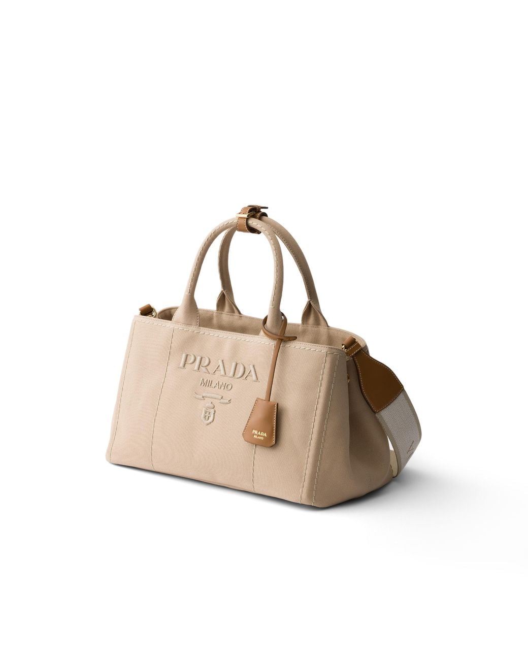 Prada Natural Jardinière Large Cotton Canvas Handbag, Cord