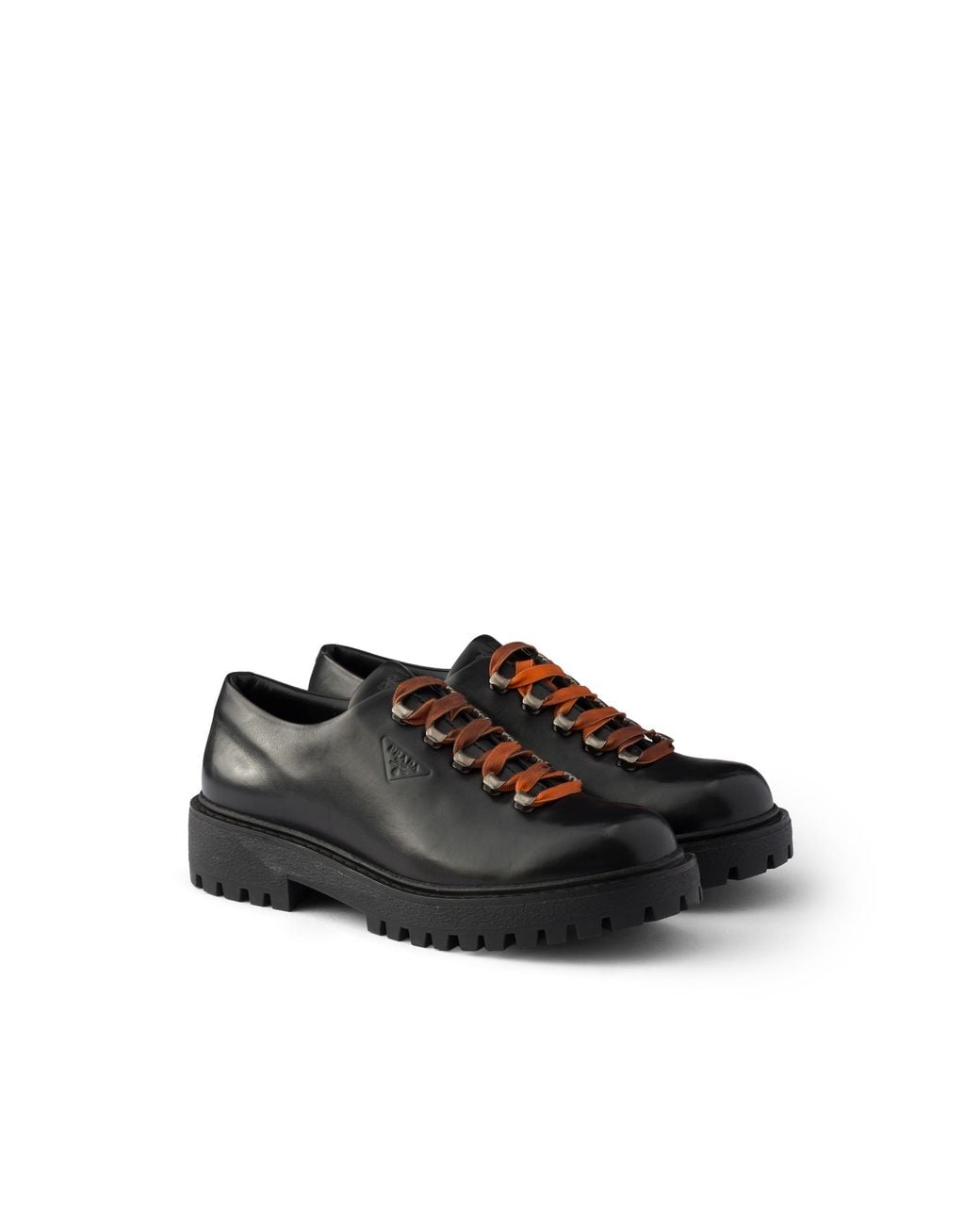 Prada Black Aged Leather Lace-Up Shoes for men