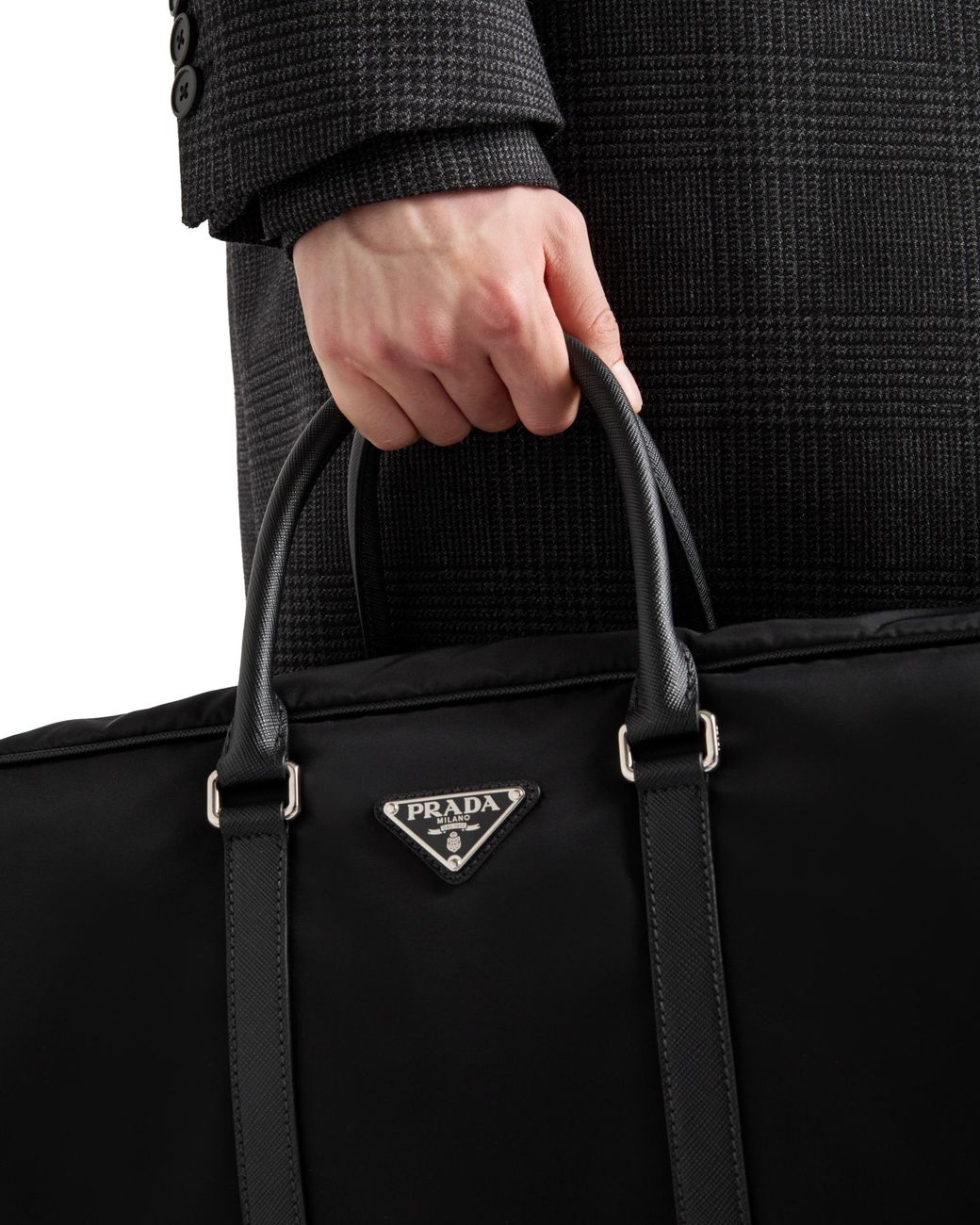 Prada Black Re-Nylon And Saffiano Leather Duffel Bag