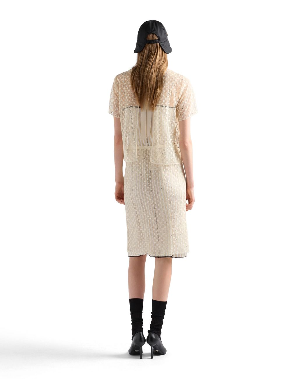 Prada White Embroidered Lace Skirt