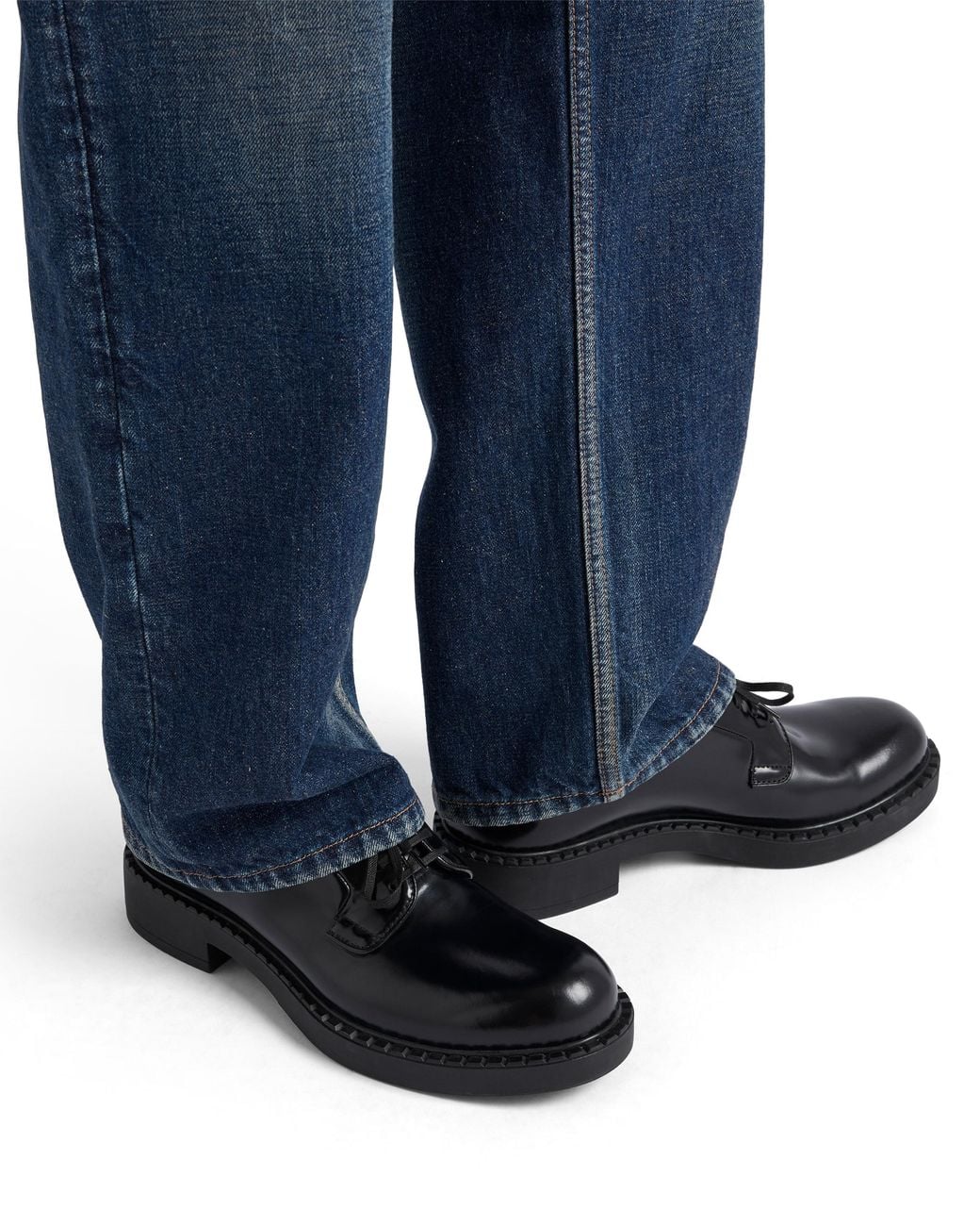Prada Black Chocolate Brushed Leather Derby Shoes for men