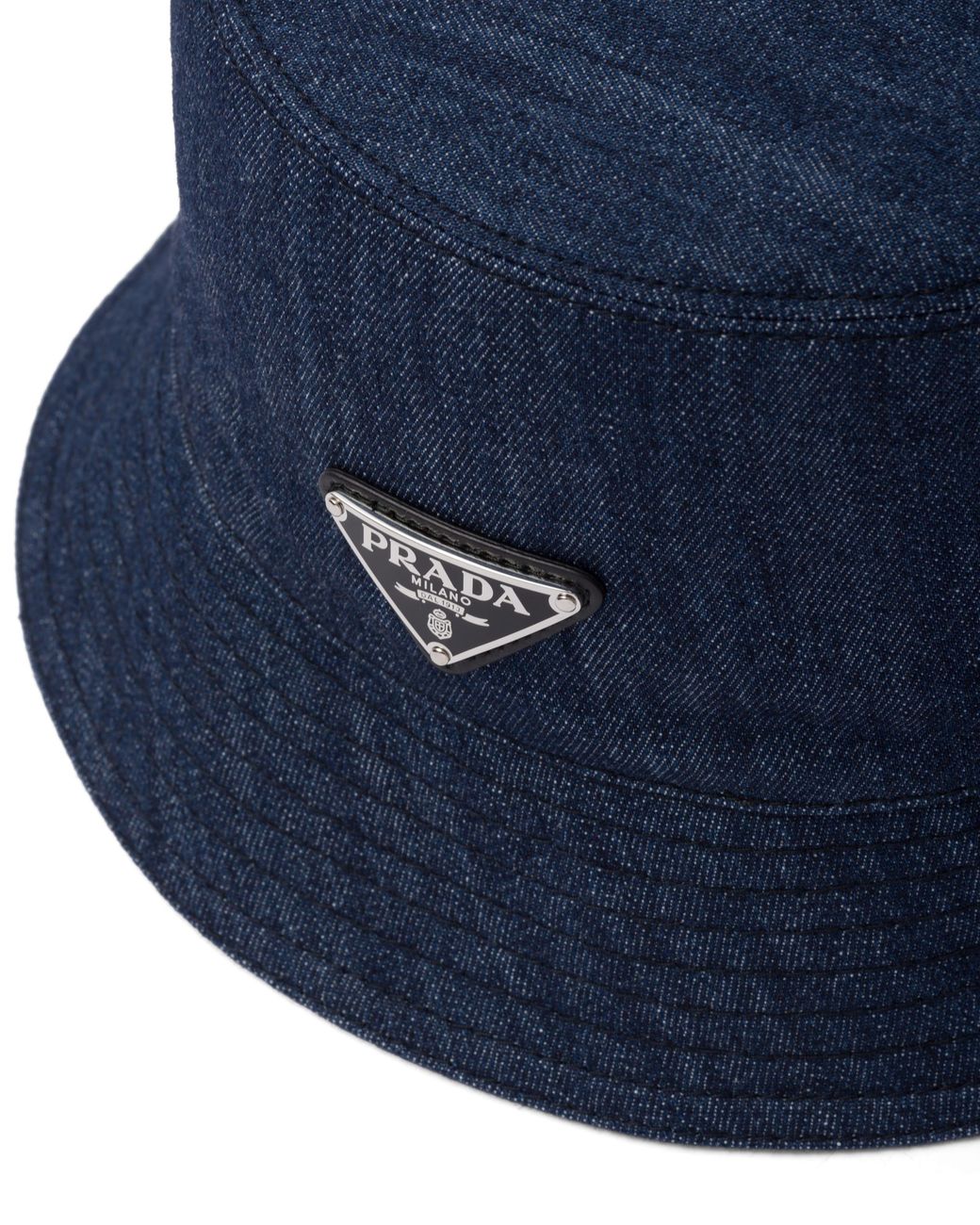 Prada Blue Triangle-Logo Denim Bucket Hat