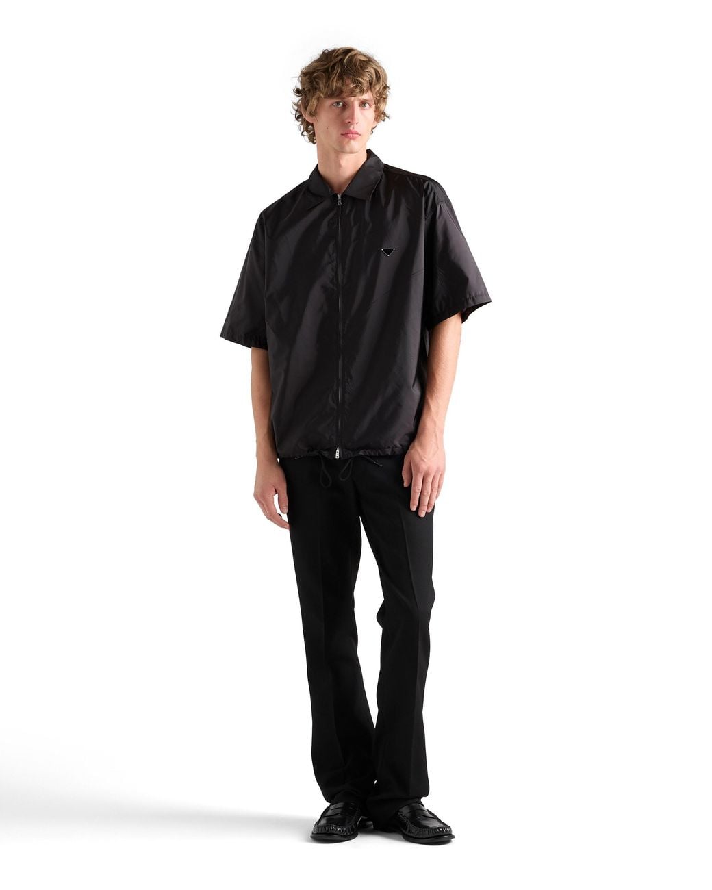 Prada Blue Short-Sleeved Re-Nylon Zipper Shirt for men