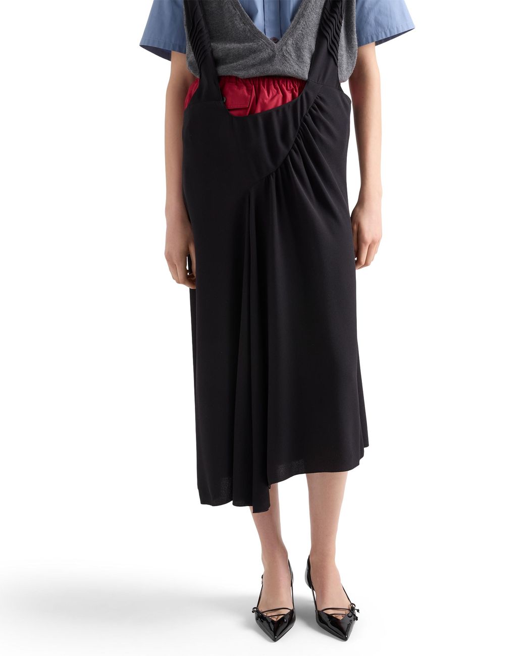 Prada Black Satin Sablé Dress With Suspenders