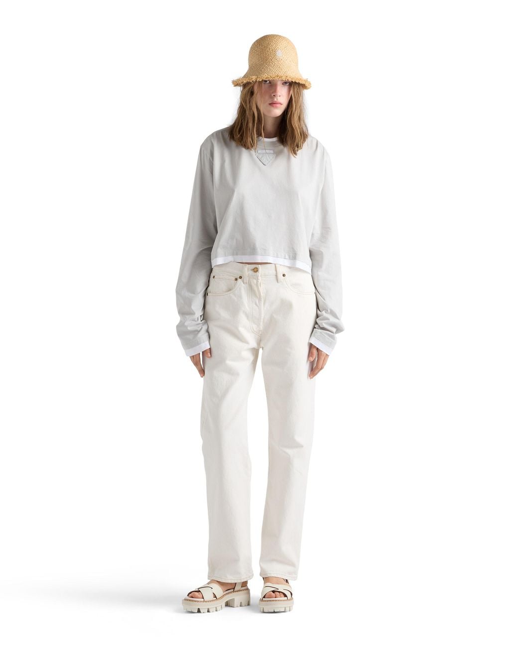 Prada White Long-Sleeved Jersey T-Shirt