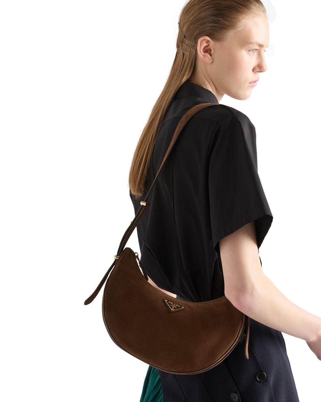 Prada White Arqué Small Nubuck Leather Bag, Cocoa