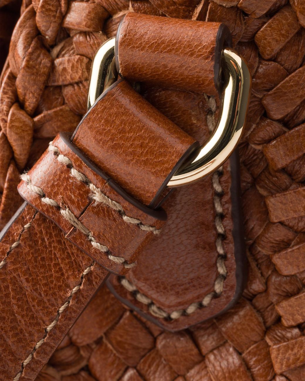 Prada Brown Woven Leather Mini Shoulder Bag, Cognac