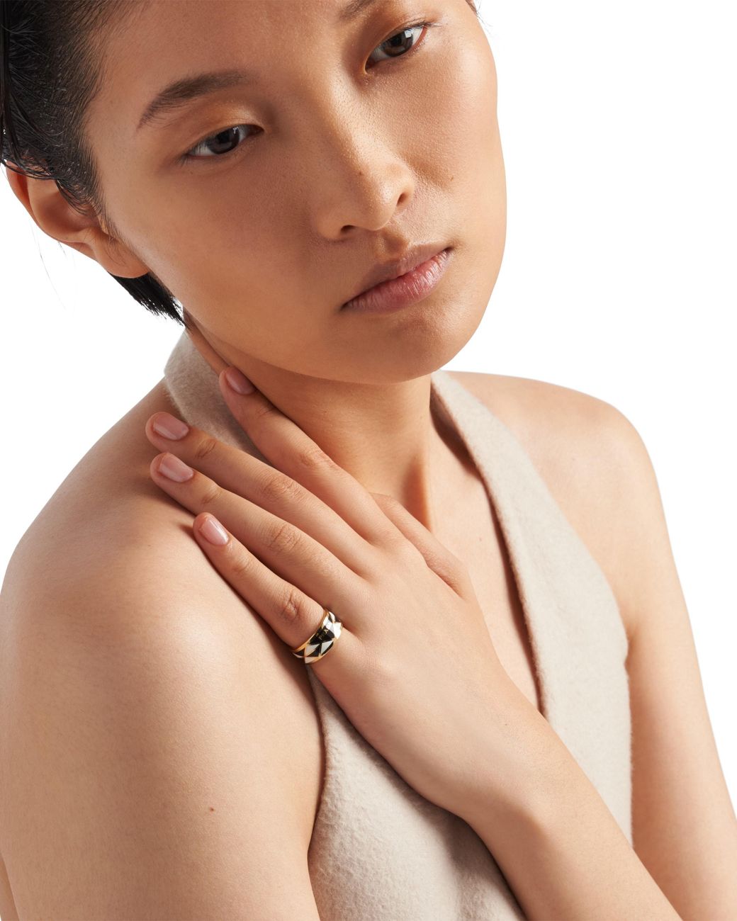 Prada White Enameled Metal Ring