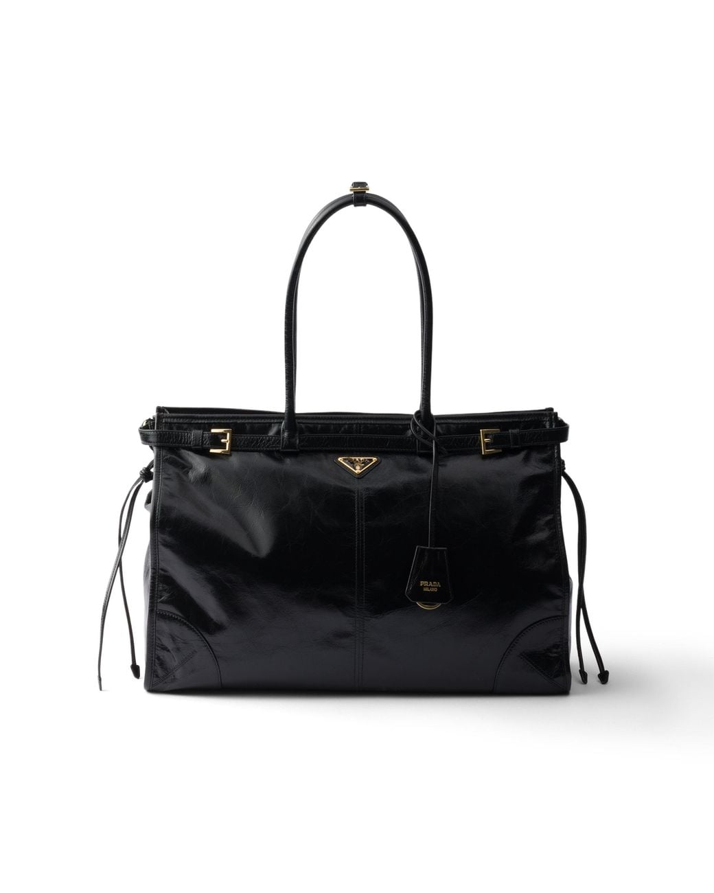 Prada Black Bonnie Extra Large Convertible Leather Shoulder Handbag