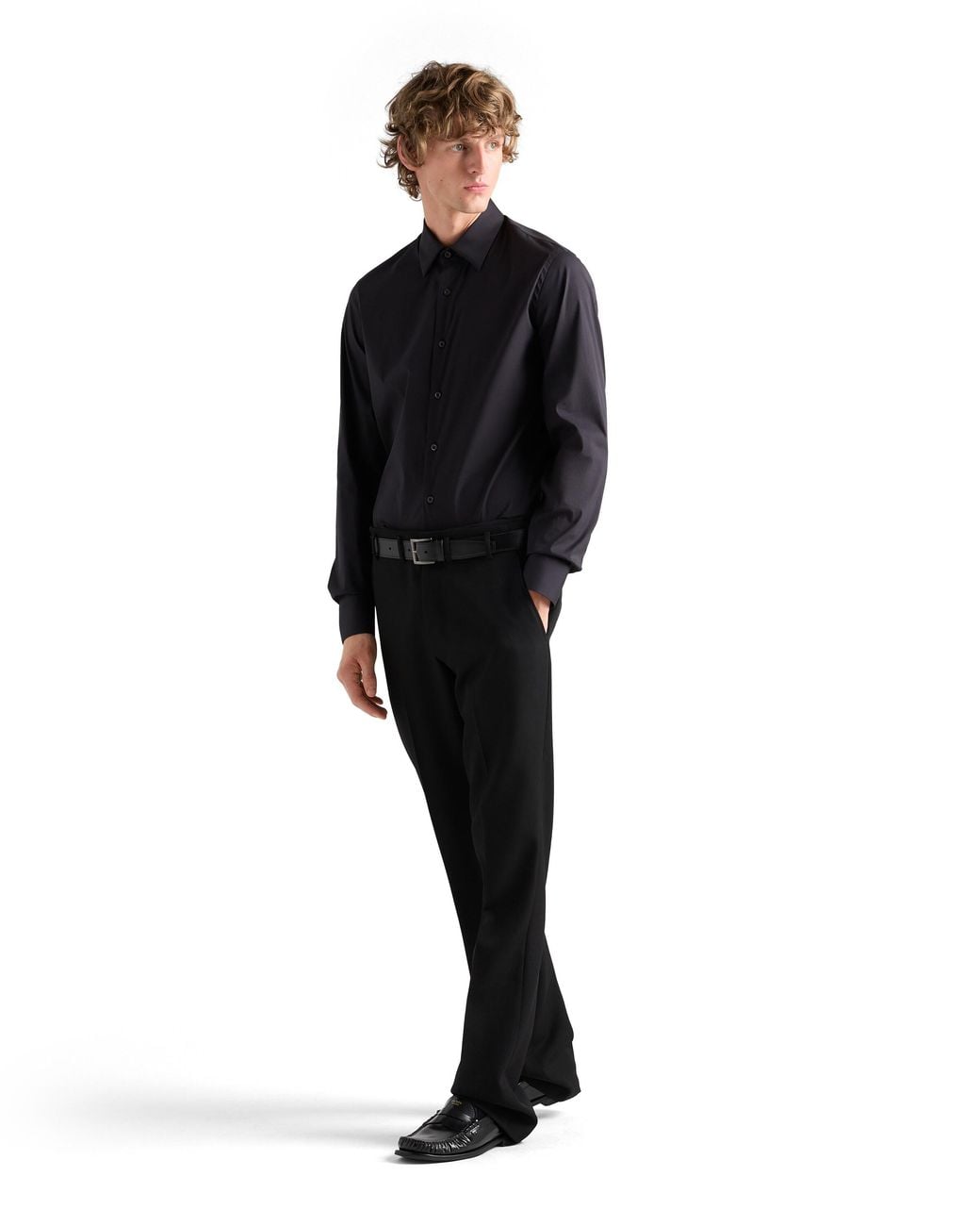 Prada Blue Stretch Cotton Shirt for men