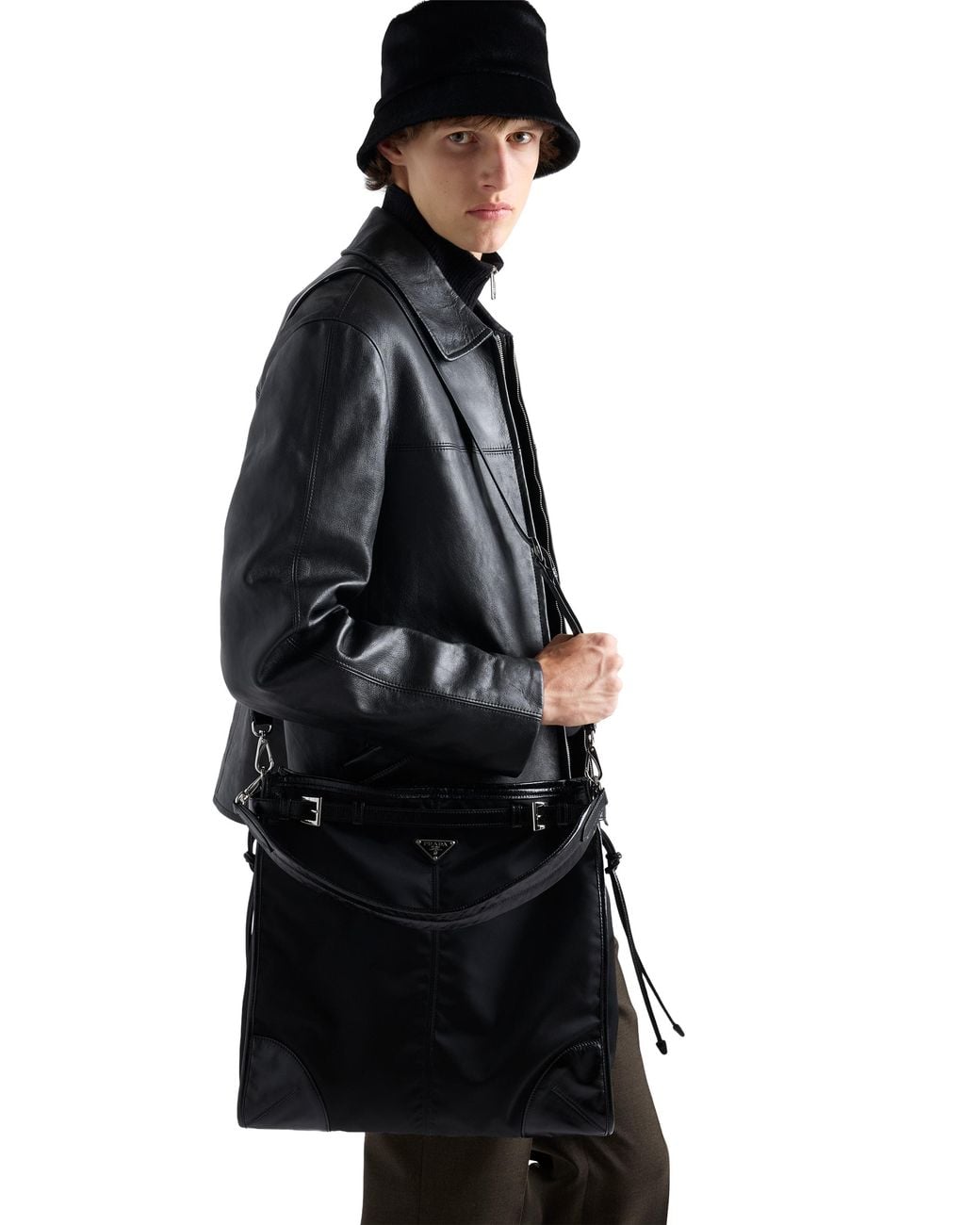 Prada Black Bonnie Re-Nylon And Leather Shoulder Bag for men