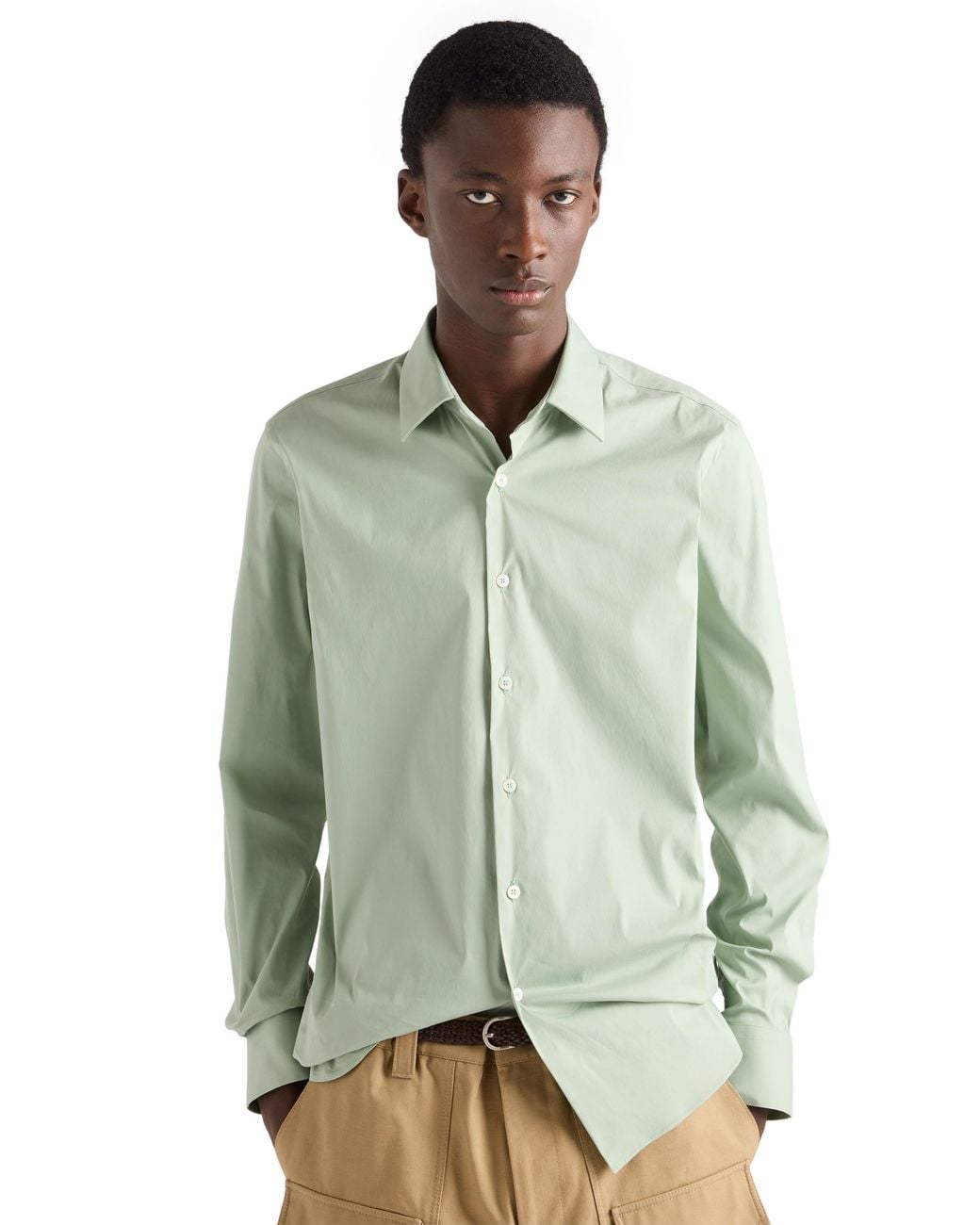 Prada Green Stretch Cotton Shirt for men