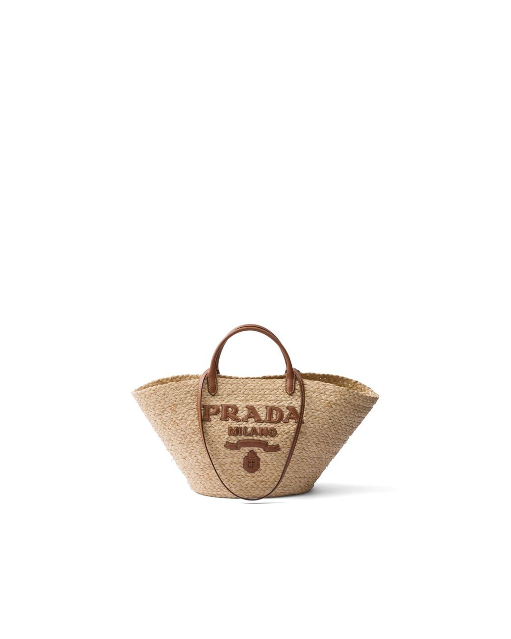 Prada White Large Raffia And Leather Shopping Bag