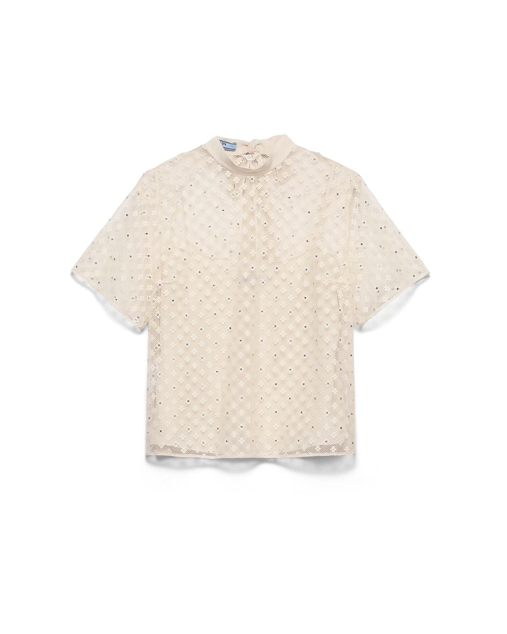 Prada White Embroidered Lace Top, Natural