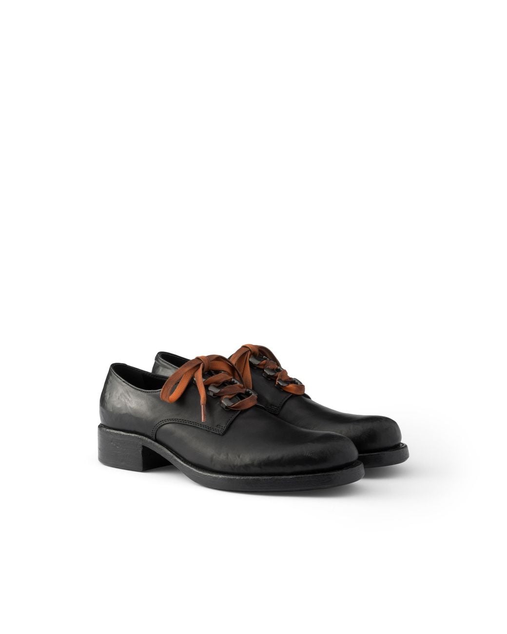 Prada Black Antiqued Leather Lace-Up Shoes