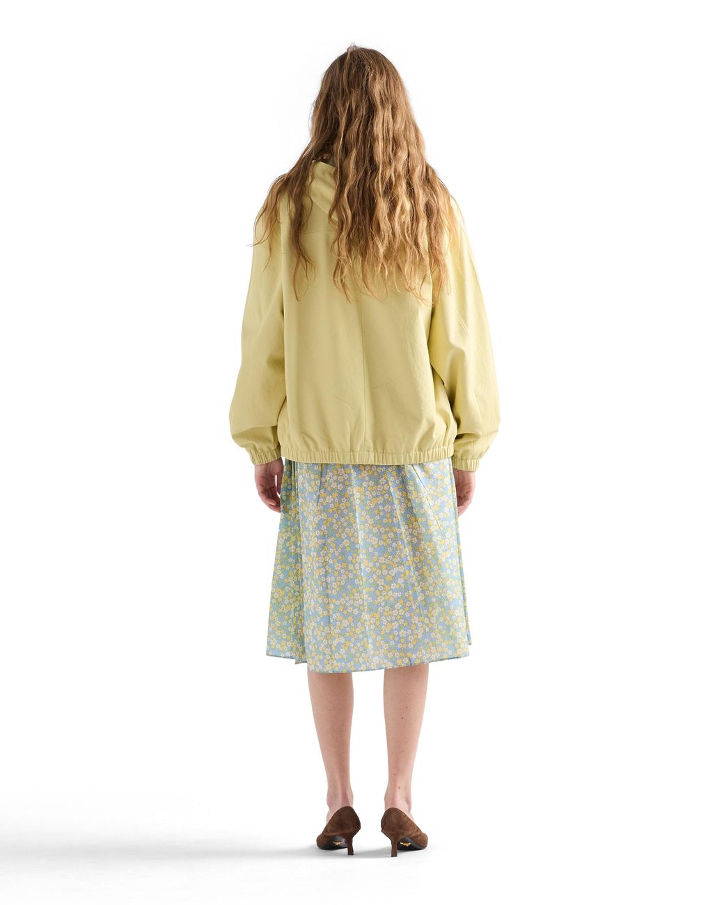 Prada Green Full Floral Print Re-Nylon Skirt Cream