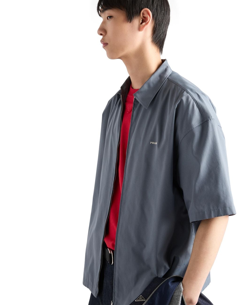 Prada Blue Short-Sleeved Technical Cotton Shirt, Iron for men