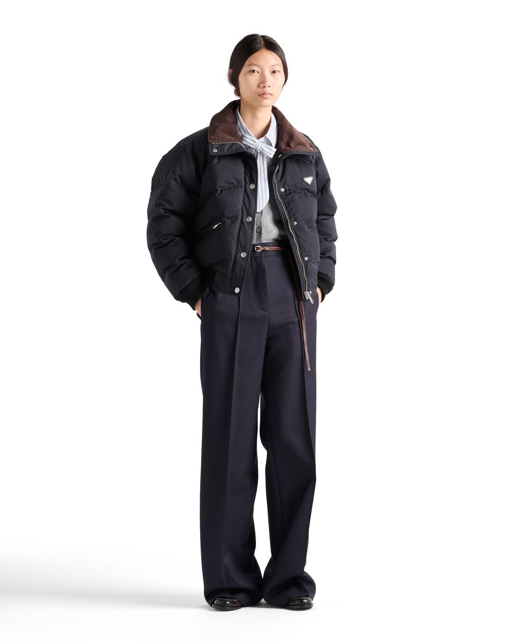 Prada Blue Cropped Compact Poplin Down Jacket