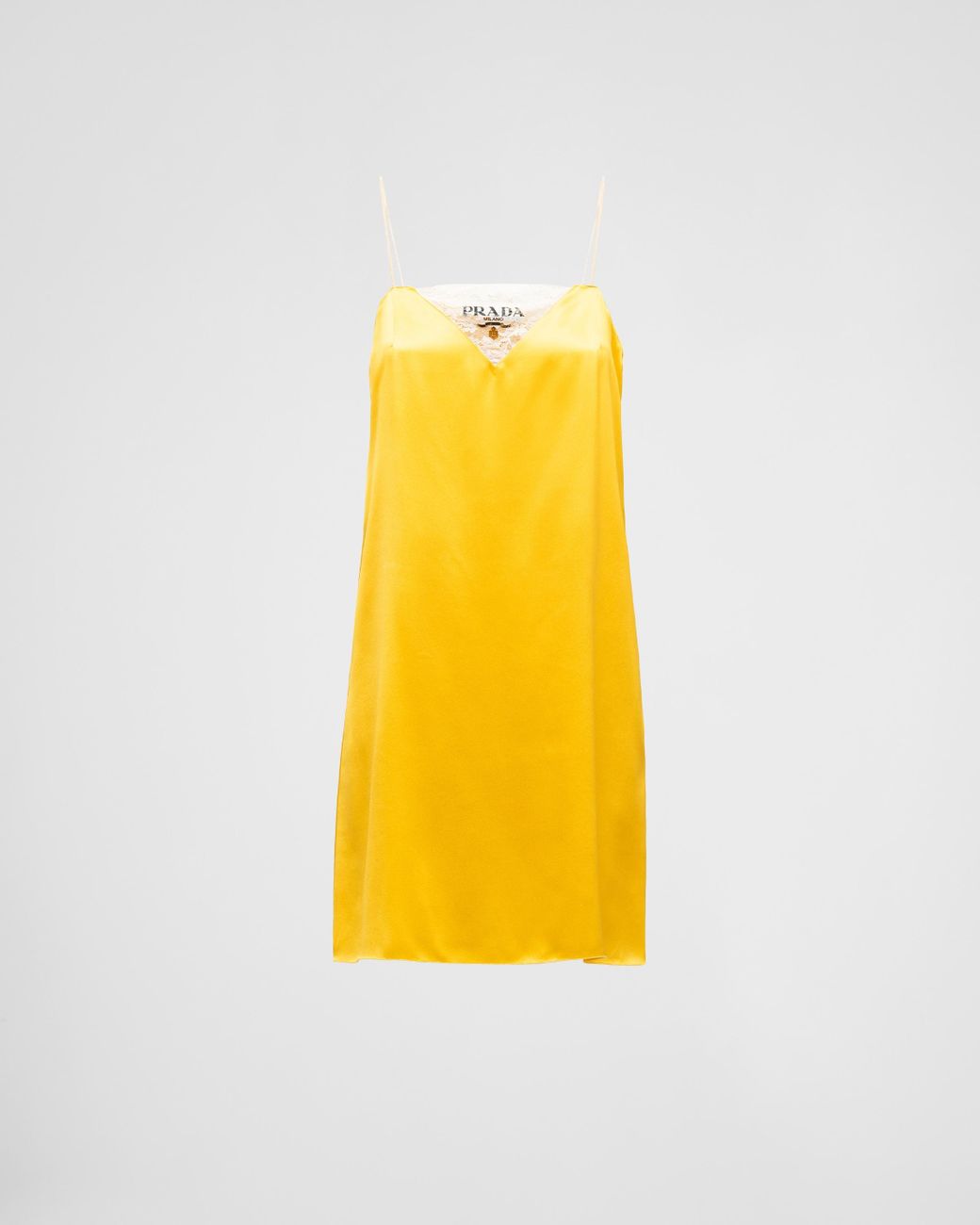 Prada Crepe Satin Mini-dress With Belt in Yellow | Lyst