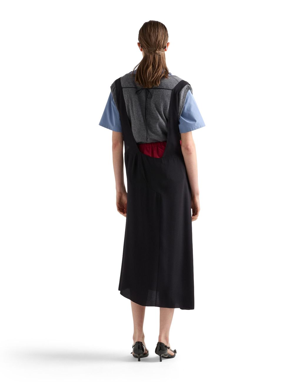 Prada Black Satin Sablé Dress With Suspenders