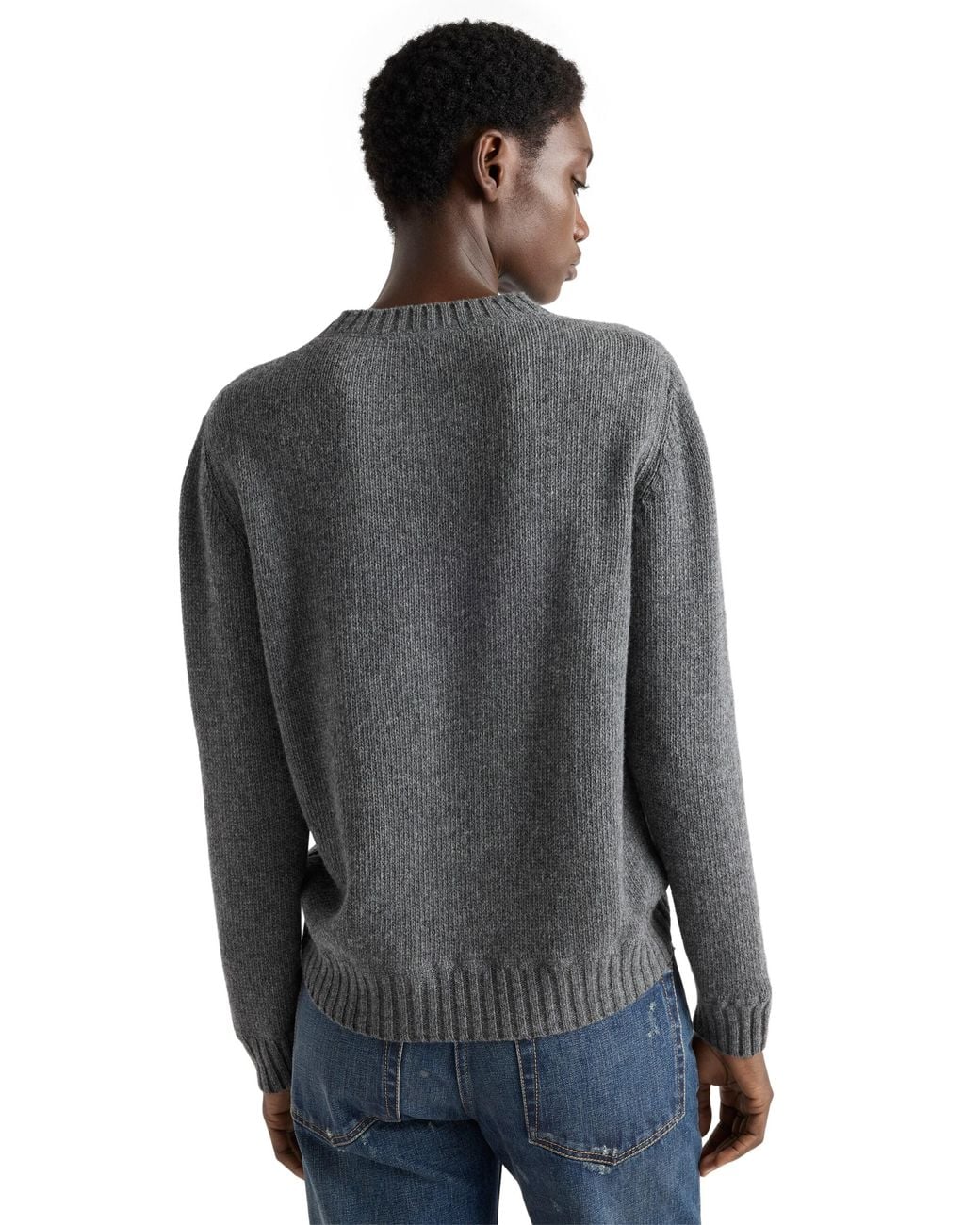 Prada Gray Cashmere And Wool Logo Crew-Neck Sweater