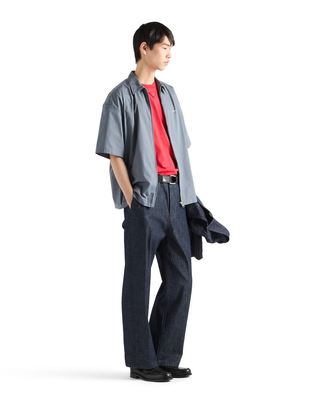 Prada Blue Short-Sleeved Technical Cotton Shirt, Iron for men