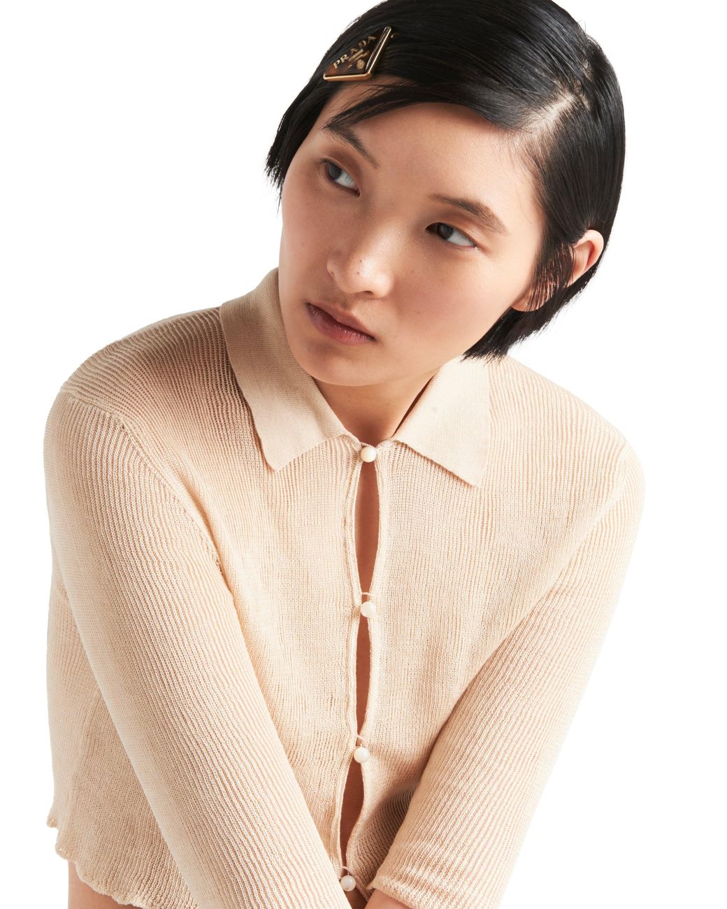 Prada White Logo-Engraved Triangle Hair Clips