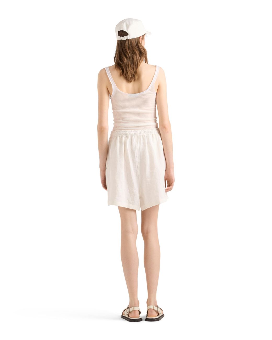 Prada White Embroidered Slubbed Linen Shorts