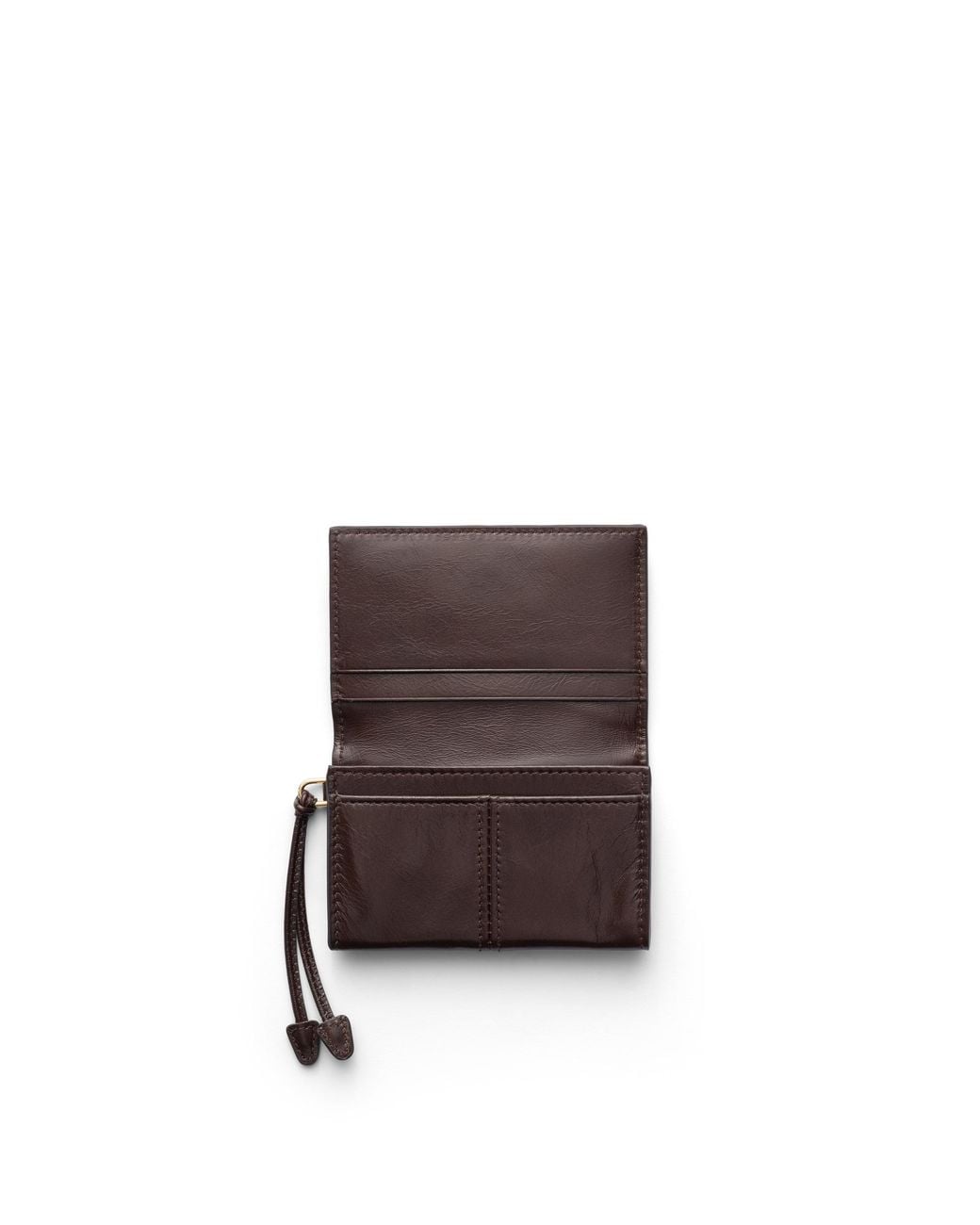 Prada Brown Leather Card Holder With Flap, Dark