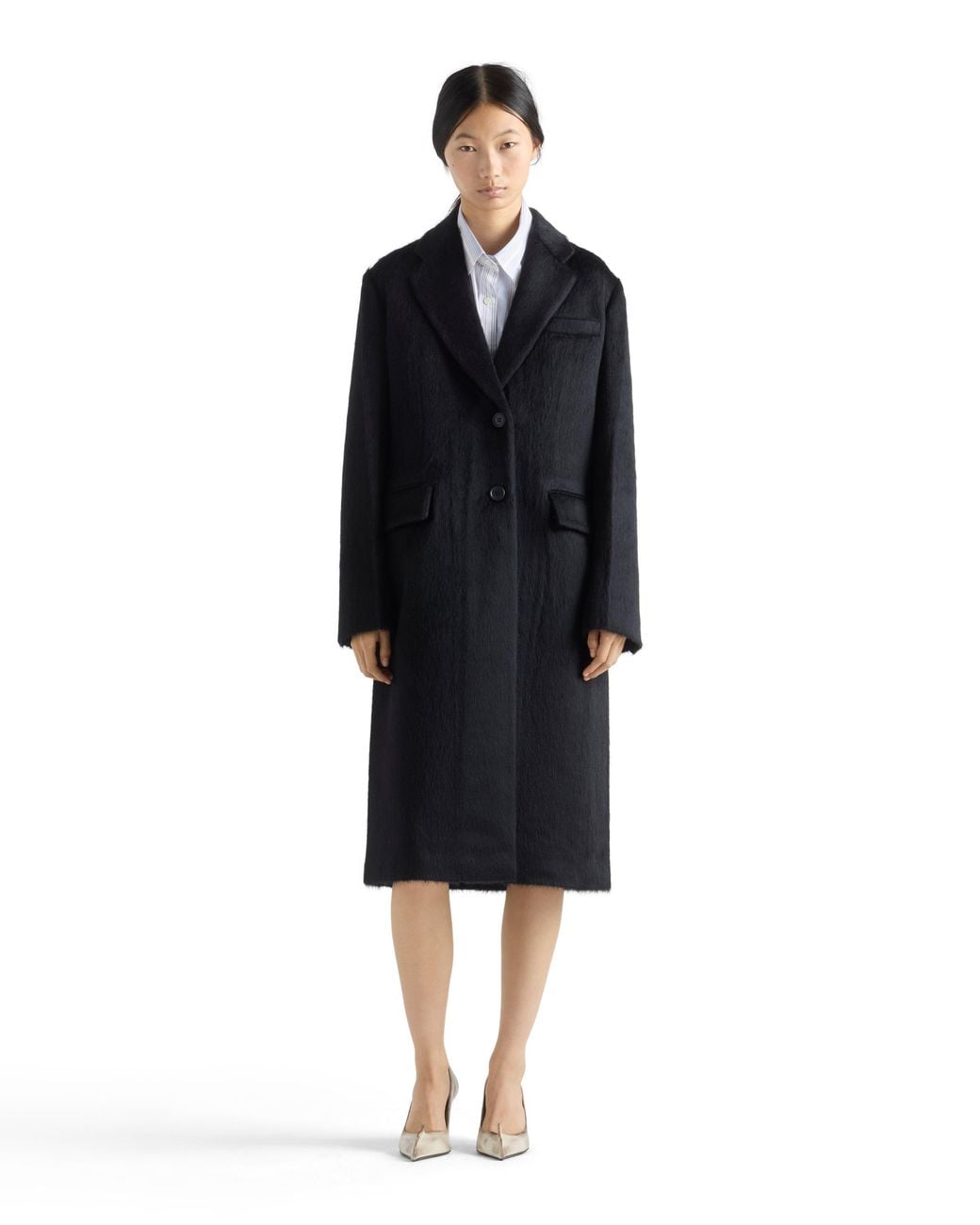 Prada Black Single-Breasted Velour Coat