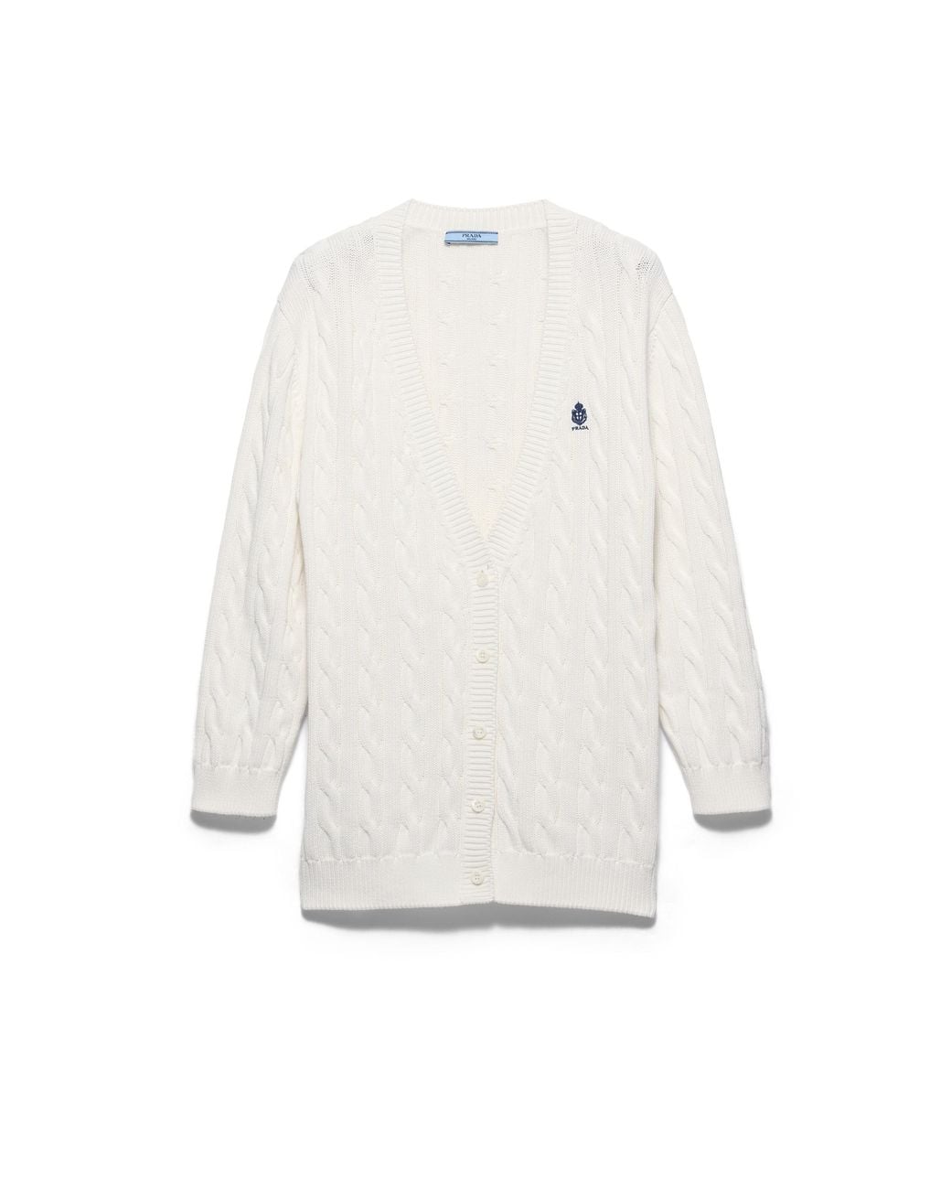 Prada White Cable-Knit Cotton Cardigan