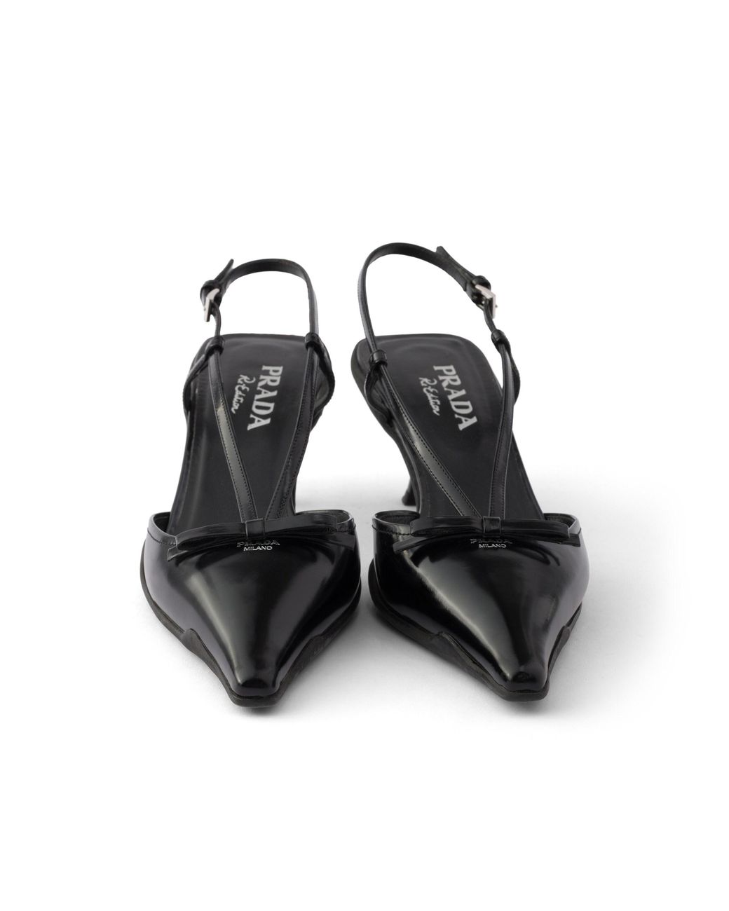 Prada Black Brushed Leather Slingback Pumps