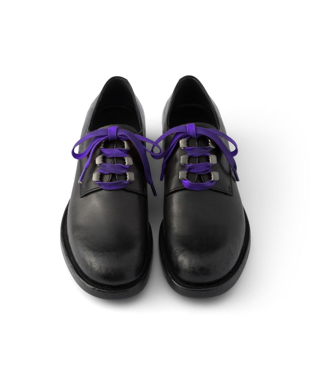 Prada Black Antiqued Leather Lace-Up Shoes