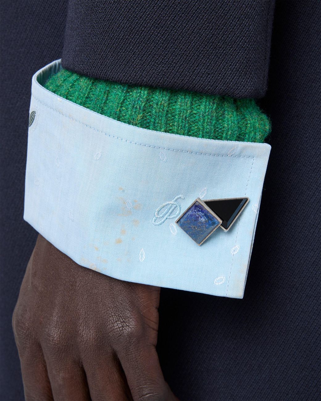 Prada Blue Metal And Semi-Precious Stone Cufflinks, Lapis/Onyx for men