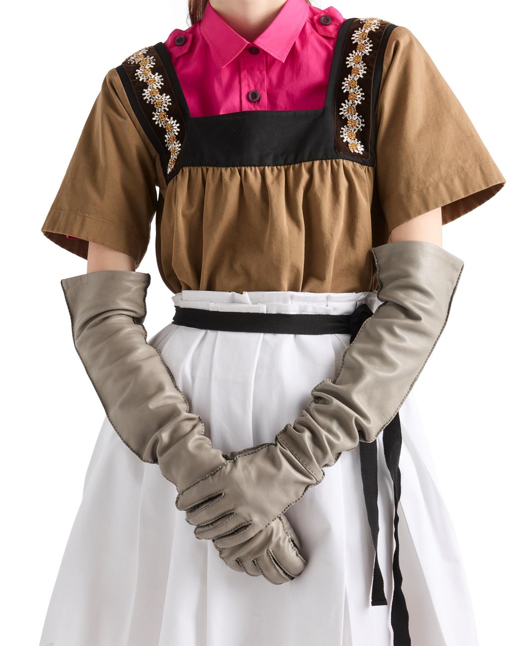Prada Natural Leather Long Gloves, Size 7