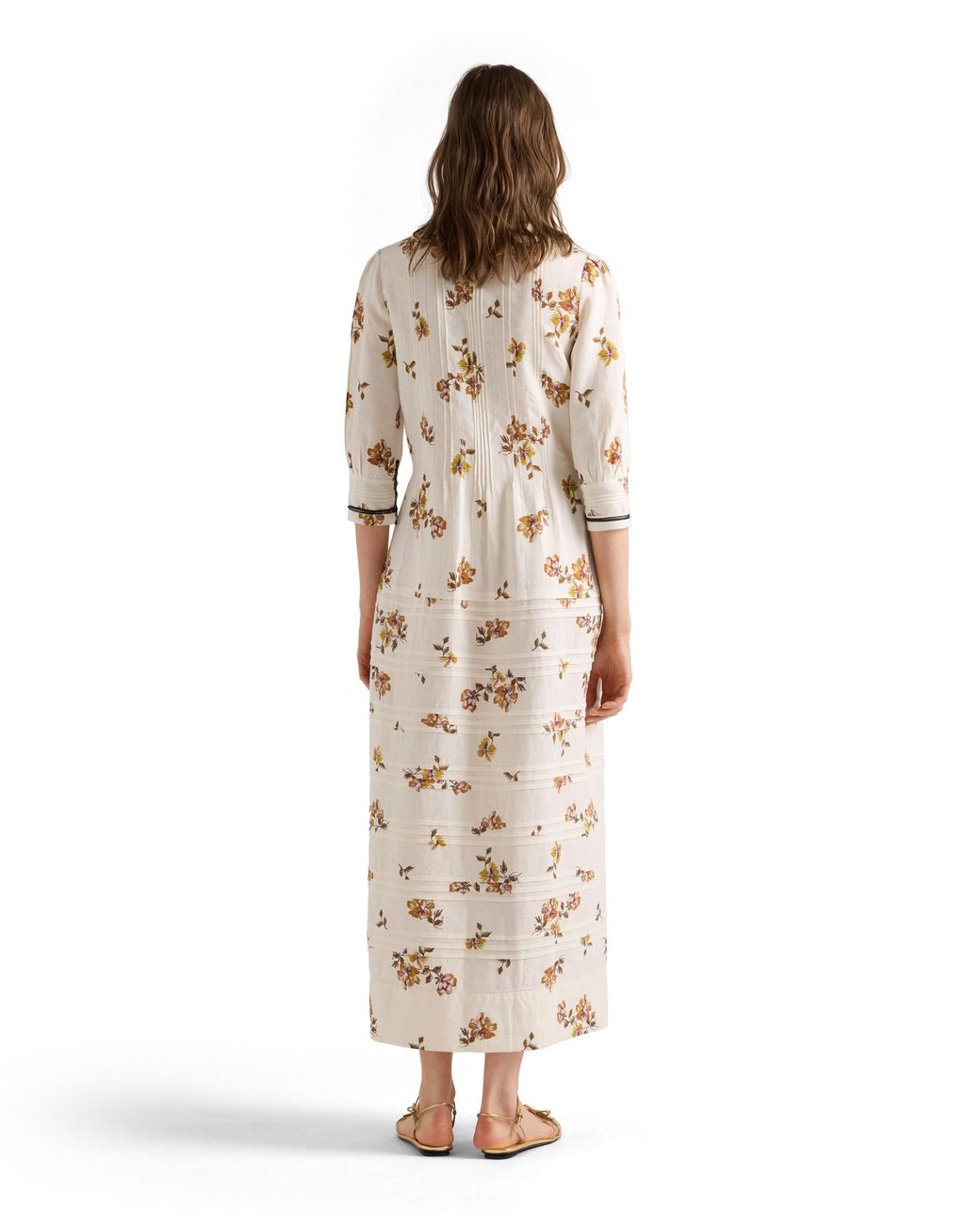Prada White Long Printed Linen Dress, Tobacco