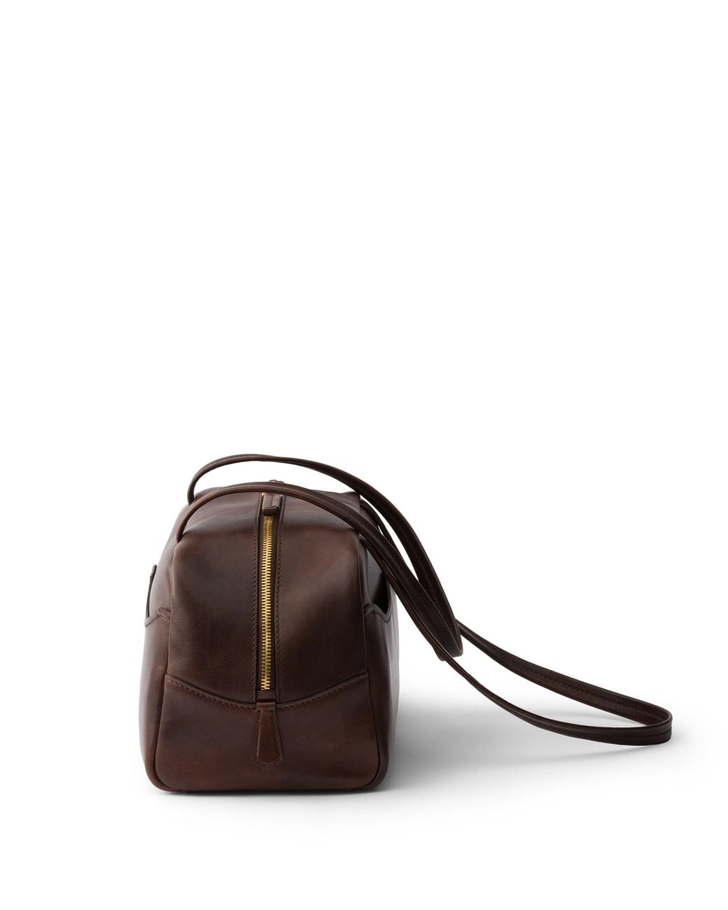Prada Brown Box Large Antiqued Leather Top-Handle Bag