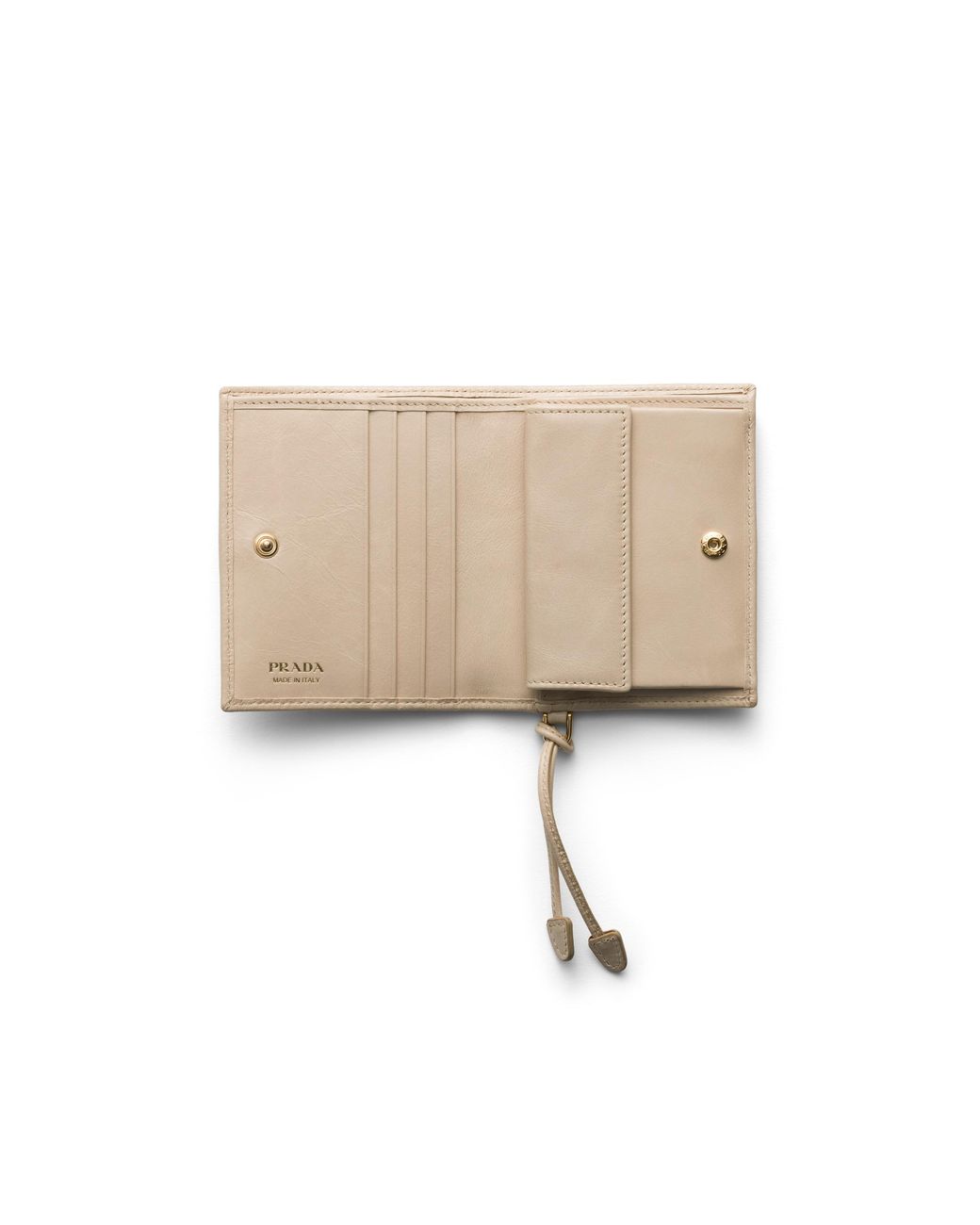 Prada Natural Small Leather Wallet, Travertine Stone